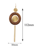 Women's Hammered Glitter Circle Wood Dangle Pierced Earrings, Light Brown