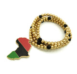 Pan Africa Continent Pendant with 6mm 30" CCB Bead Necklace, Gold-Tone/Pan Africa