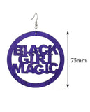 Women's Afrocentric Black Girl Magic Encircled Wood Dangle Pierced Earrings Set, Red/Yellow/Purple
