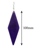 Women's Wooden Elongated Diamond Shape Dangle Pierced Earrings Set, Purple/Red/Magenta