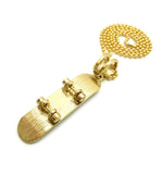 Stone Stud Black Accent Skateboard Pendant with 3mm 27" Ball Chain Necklace, Gold-Tone
