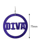 Women's Diva Encircled Wood Dangle Pierced Earrings, Purple