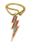 Colored Stone Lightning Bolt Pendant with 4mm 18" Franco Chain Necklace, Gold-Tone/Multi Stone