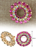 NYFASHION101 Elegant Formal Multi Size Rhinestone Studded Round Brooch Pin Set, Amethyst/Hot Pink/Clear/Gold-Tone