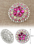 NYFASHION101 Elegant Formal Star Flower Rhinestone Studded Round Brooch Pin Set, Hot Pink/Clear/Turq/Silver-Tone