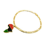 Women's Pan Africa Continent Charm 3.5mm 10" Figaro Chain Ankle Bracelet Anklet, Gold-Tone