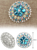 NYFASHION101 Elegant Formal Star Flower Rhinestone Studded Round Brooch Pin, Turquoise/Silver-Tone