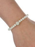 Women's Simulated Pearl with Stone Stud Bead Necklace Bracelet and Earring Set, Silver-Tone