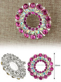 NYFASHION101 Elegant Formal Multi Size Rhinestone Studded Round Brooch Pin, Pink/Silver-Tone