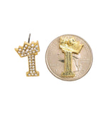 Stone Stud Tilted Crown Initial Pierced Earrings, I/Gold-Tone