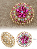 NYFASHION101 Elegant Formal Star Flower Rhinestone Studded Round Brooch Pin, Pink/Gold-Tone