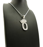 Stone Stud Tilted Crown Number Pendant with 2mm 24" Box Chain Necklace, 0, Silver-Tone