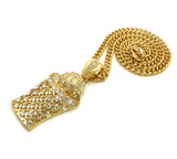 Stone Stud Hollow Basketball Net Pendant with 6mm Cuban Chain in Gold-Tone, 30"