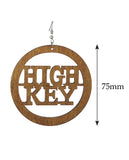 Women's High Key Low Key Phrase Encircled Wood Dangle Pierced Earrings, Light Brown