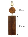 Women's Wood Geometric Round and Rectangular Clip On Earrings, Light Brown