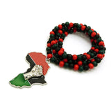 Power Fist on Pan Africa Continent Pendant with 6mm 36" Multicolored Wood Bead Necklace, Silver-Tone