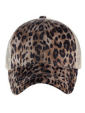 C.C Ponycap Messy High Bun Ponytail Adjustable Mesh Trucker Baseball Cap Hat, Leopard