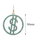 Women's Stone Stud Encircled Dollar Sign Money Symbol Dangle Pierced Earrings Set, Blue/Red/Black