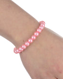 Women's 7mm Simulated Pearl Necklace with Stretch Bracelet and Ball Earrings