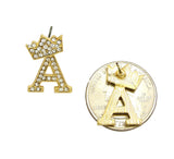 Stone Stud Tilted Crown Initial Pierced Earrings, A/Gold-Tone