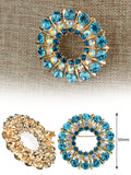 NYFASHION101 Elegant Formal Multi Size Rhinestone Studded Round Brooch Pin, Turquoise/Gold-Tone