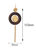 Women's Hammered Glitter Circle Wood Dangle Pierced Earrings Set, Black/Brown/Light Brown