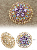 NYFASHION101 Elegant Formal Star Flower Rhinestone Studded Round Brooch Pin, Amethyst/Gold-Tone