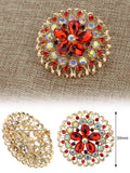 NYFASHION101 Elegant Formal Star Flower Rhinestone Studded Round Brooch Pin Set, Black/Red/Amethyst/Gold-Tone