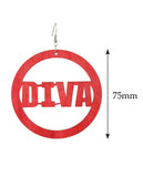 Women's Diva Encircled Wood Dangle Pierced Earrings, Red