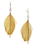 Women's Bohemian Long Feather Stone Stud Link Chain Dangle Pierced Earrings Set, Black/Beige/Ivory