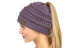 C.C Sparkly Sequin Cable Knit Messy High Bun Ponytail Beanie