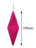 Women's Wooden Elongated Diamond Shape Dangle Pierced Earrings