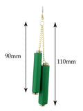 Women's Wood Cylinder Mini Stone Stud Ends Link Chain Dangle Pierced Earrings, Green