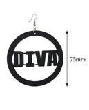 Women's Diva Encircled Wood Dangle Pierced Earrings, Black
