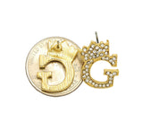 Stone Stud Tilted Crown Initial Pierced Earrings, G/Gold-Tone