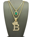 Tilted Crown on Initial B Pendant Set w/ Chain Necklace