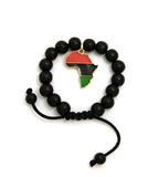 Pan Africa Continent Charm with 12mm Adjustable Wooden Bead Macrame Bracelet