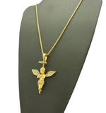 Stone Stud Winged Praying Halo Angel Pendant with Chain Necklace