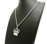 Stone Stud Hollow Royal Crown Pendant with 2mm 24" Rope Chain Necklace