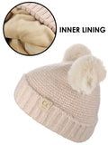 C.C Kids' Children's Double Ear Soft Pom Fuzzy Lined Cuff Beanie Cap