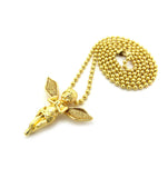 Dusted Extended Wing Pray Angel Micro Pendant w/ Chain Necklace