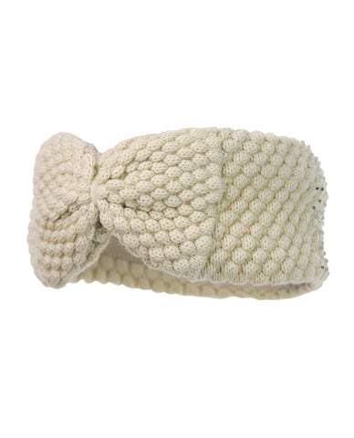 NYfashion101 Sparkly Crystal Accent Knitted Elastic Warm Headband Headwrap - Beige