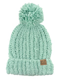 C.C Women's Chenille Soft Stretchy Pom Cuffed Knit Beanie Cap Hat