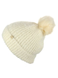 D&Y Super Soft Feathered Faux Fur Pom Cuffed Knit Beanie