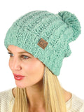 C.C Women's Chenille Soft Stretchy Pom Cuffed Knit Beanie Cap Hat