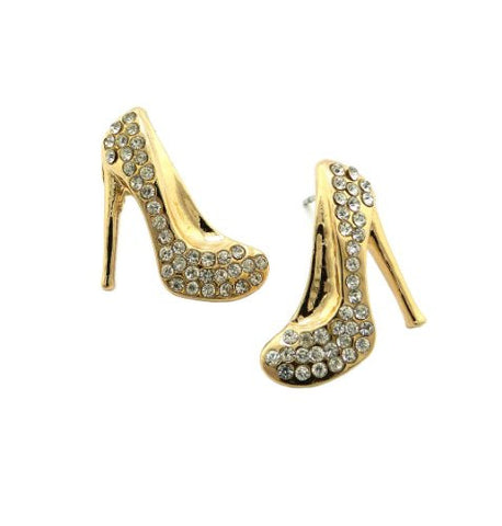 Gold Tone Fashion Charm Rhinestone High Heel Stud Earrings RE1096GDCLR