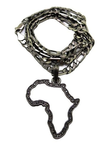Pave Edge Africa Micro Mirror Pendant with 24" Figaro Chain Necklace - Hematite-Tone MSP337HE