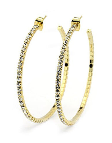 Clear Swarovski Elements 45mm Flex Hoop Earrings in Gold-Tone MADE IN KOREA IKE1001G