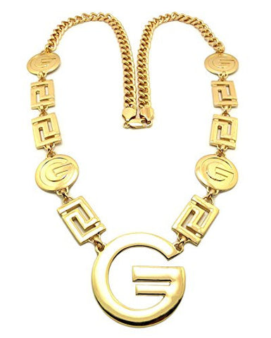 Solid Initial G Pendant w/ Square Pieces 10mm 36" Link Chain Necklace in Gold-Tone
