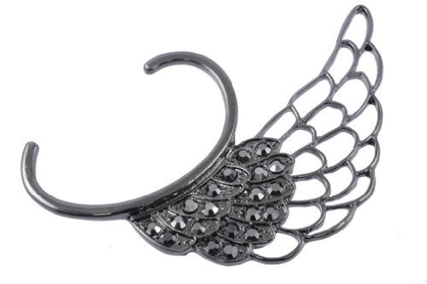Rhinestone Stud Angel Wing Fashion Ear Cuff in Hematite-Tone